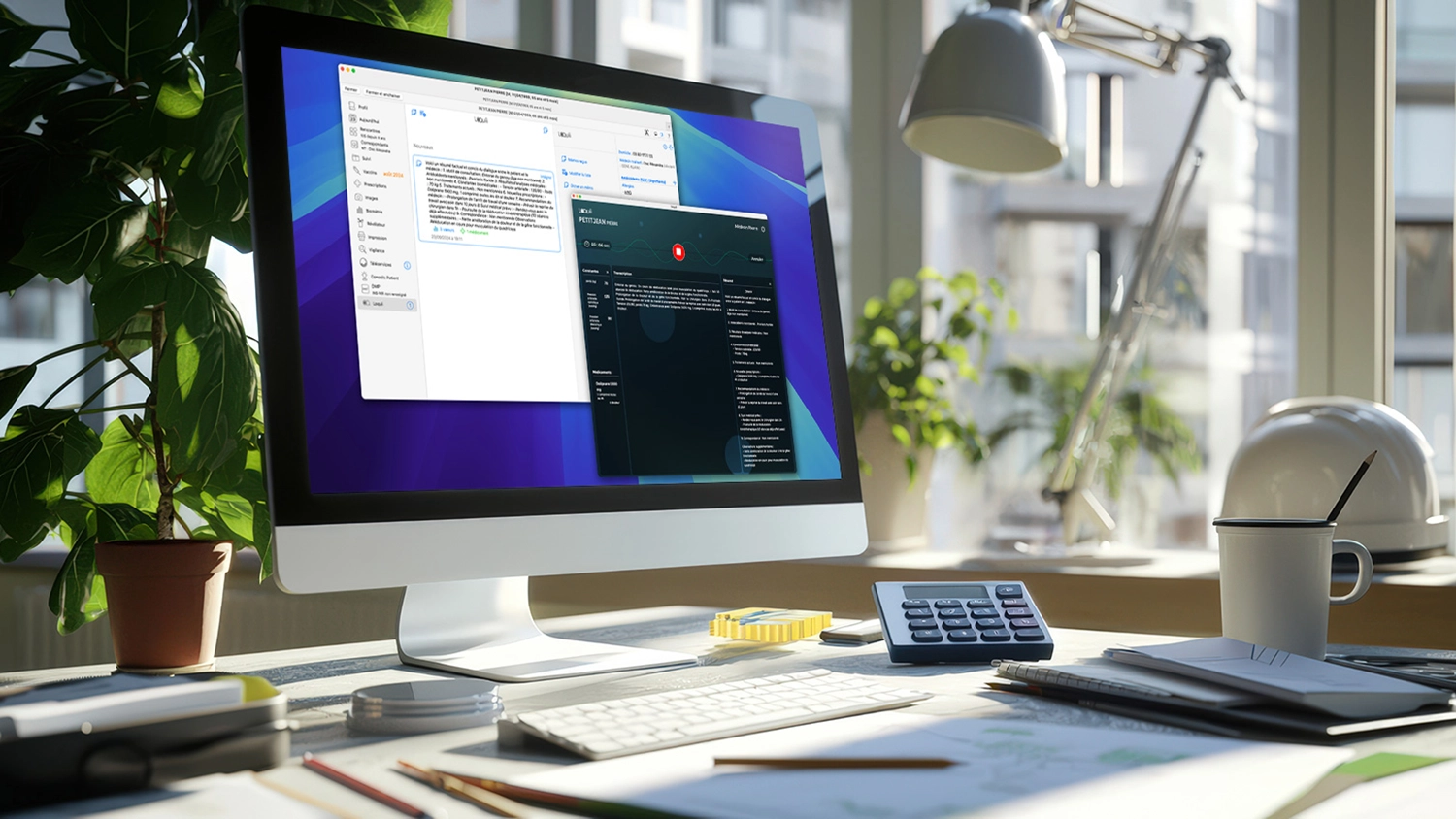 IA vocale médicale Loquii ouverte sur l'écran de l'iMac du bureau du médecin